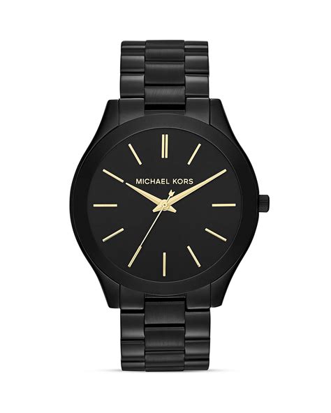 michael kors ladies slim runway mid size three hand|michael kors black chronograph watch.